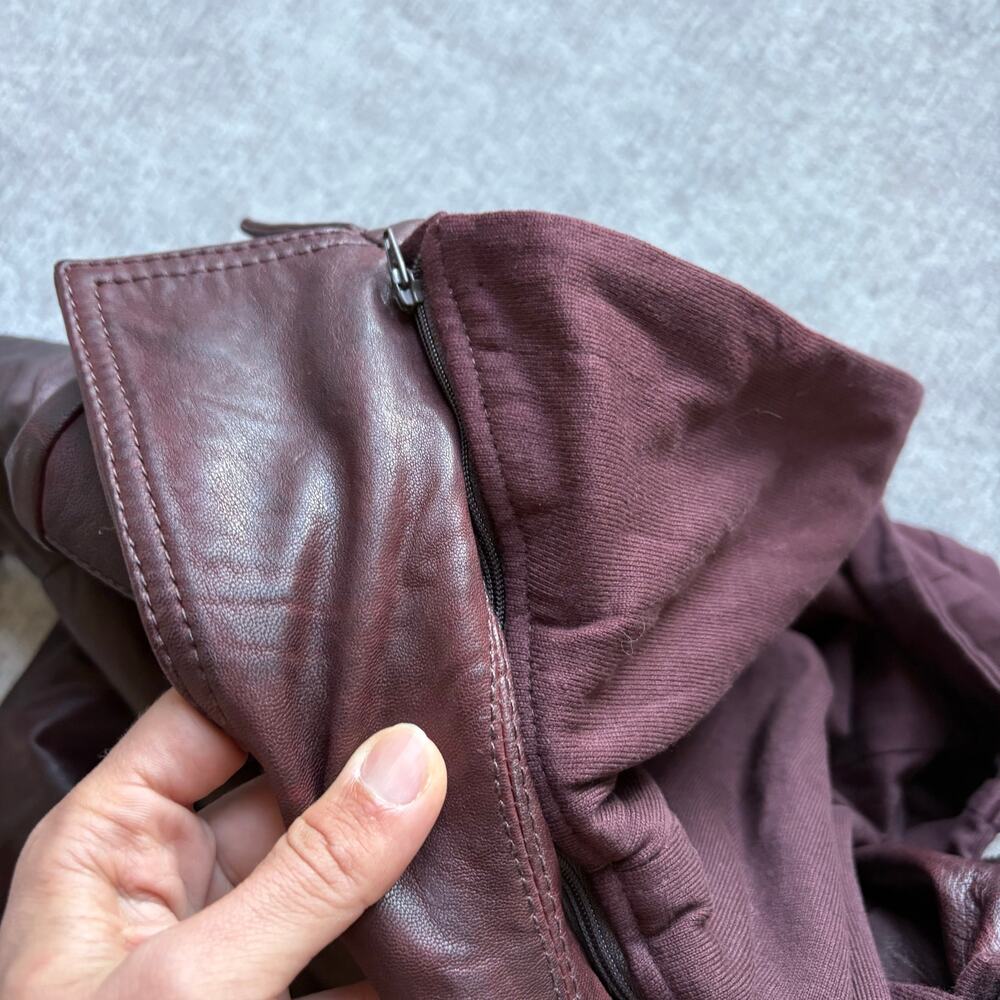 Velez Burgundy Hoodie Leather Jacket - Picture 7 of 7